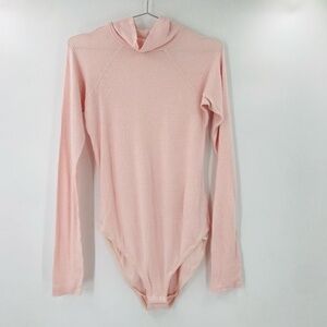 Free People Waffle Knit Long Sleeve Bodysuit Pink Size Medium
